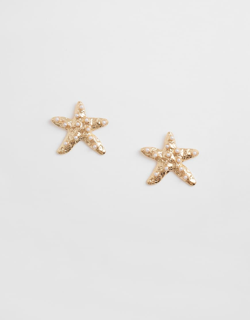 Accessorize textured faux pearl starfish stud earrings in gold tone | ASOS (Global)
