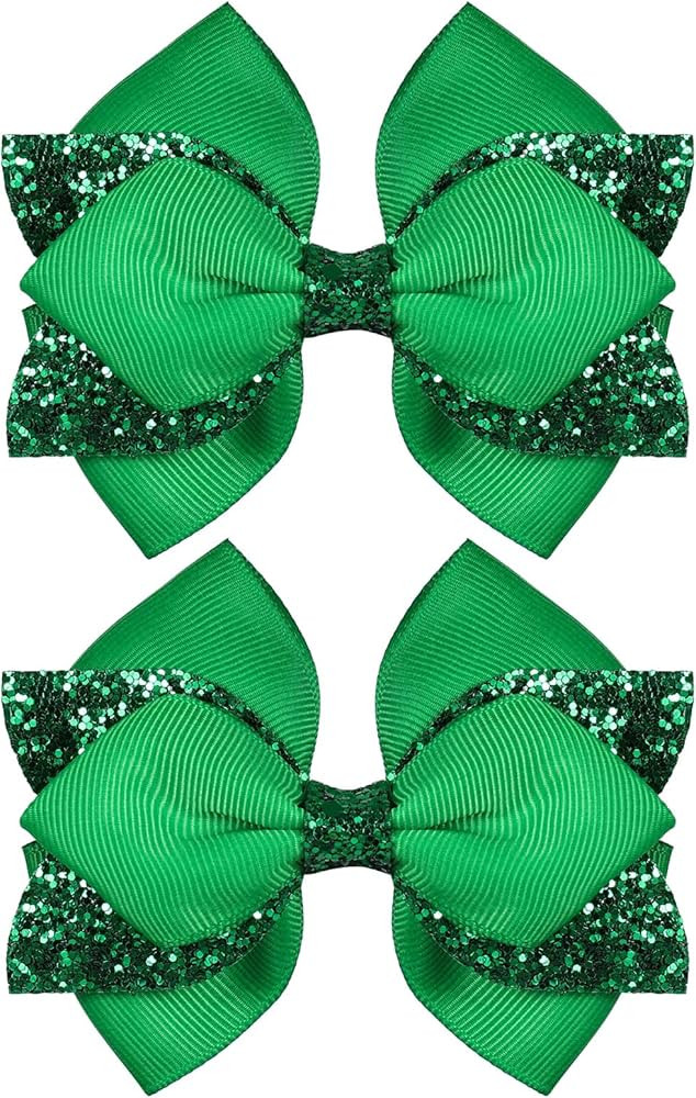 4" Glitter Christmas Green Hair Bow Clips Girls Sparkly Ribbon Sequin Bow Cheer Barrettes Alligat... | Amazon (US)