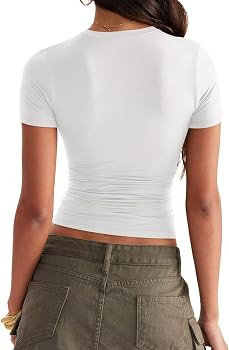 Double Layer, Crew Neck Tops, Compression Shirt, 76% Polyamide, 24% Elastane, Non See-Through, Sl... | Amazon (US)