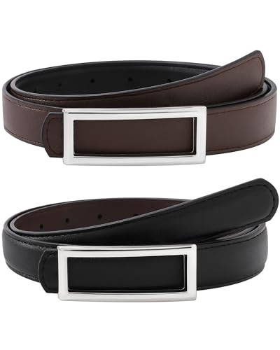 AWAYTR Women Reversible Leather Belt - Two-in-One Women Fashion Skinny Belt for Jeans with Golden Buckle (Sliver-Black/Coffee,100cm) | Amazon (US)