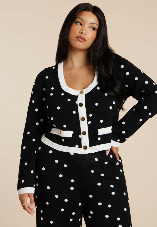 Cropped Intarsia Knit Jacket | Eloquii