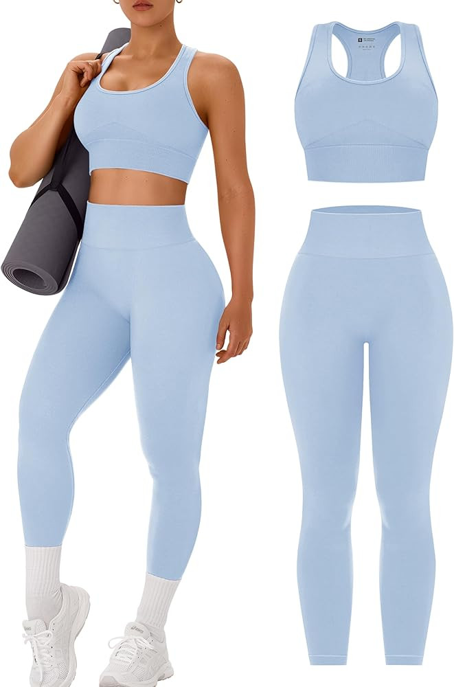 OLCHEE Womens Workout Sets 2 Piece - Acid Wash Seamless Yoga Outfits High Waist Leggings Padded R... | Amazon (US)