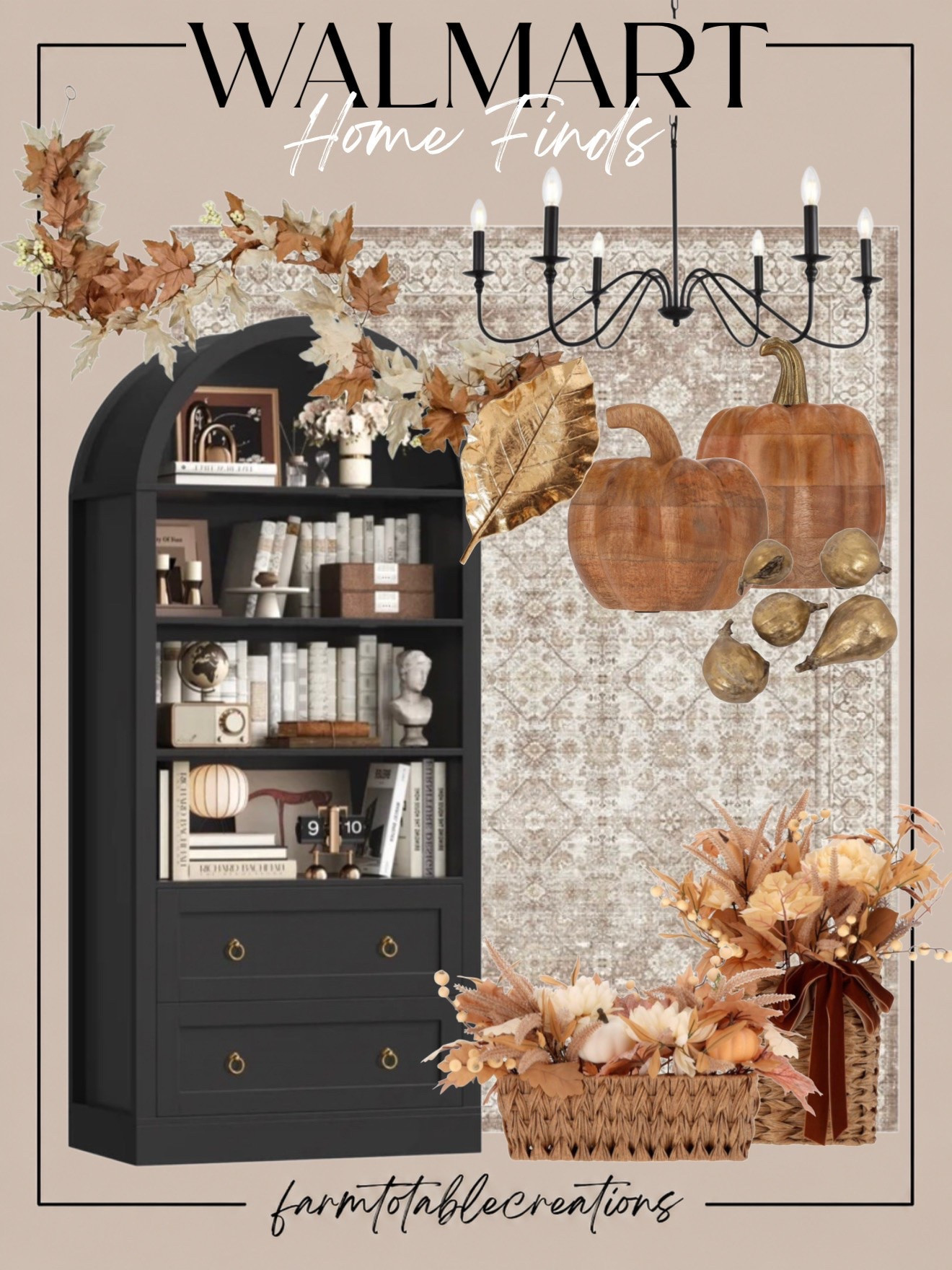 Walmart Elevated Fall Home Finds 🍂🤎

Walmart’s fall home finds are SO good this year! This collection mixes rich black furniture, warm wood pumpkins, vintage-inspired neutrals, antique brass accents, and gorgeous autumn florals for a cozy look that feels much more expensive than it is.

Follow @farmtotablecreations on Instagram for more cozy home finds and trending decor.

I love the contrast of the black arched cabinet and chandelier against the soft neutral rug, then bringing in those warm caramel and golden fall tones. Perfect for transitioning your everyday decor into fall without completely redecorating.

#LTKHome #WalmartHome #WalmartFinds #WalmartFall #WalmartHomeFinds #FallDecor #FallHome #CozyHome #DesignerInspired #AffordableHomeDecor #AutumnDecor #FallDecorating #NeutralFallDecor #BudgetHomeDecor #LTKFinds

#LTKHome #LTKSeasonal #LTKSaleAlert