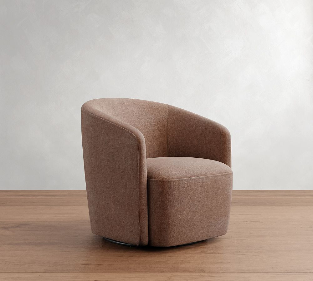 Preston Upholstered Swivel Armchair, Polyester Wrapped Cushions, Rustic Chenille Rosewood | Pottery Barn (US)