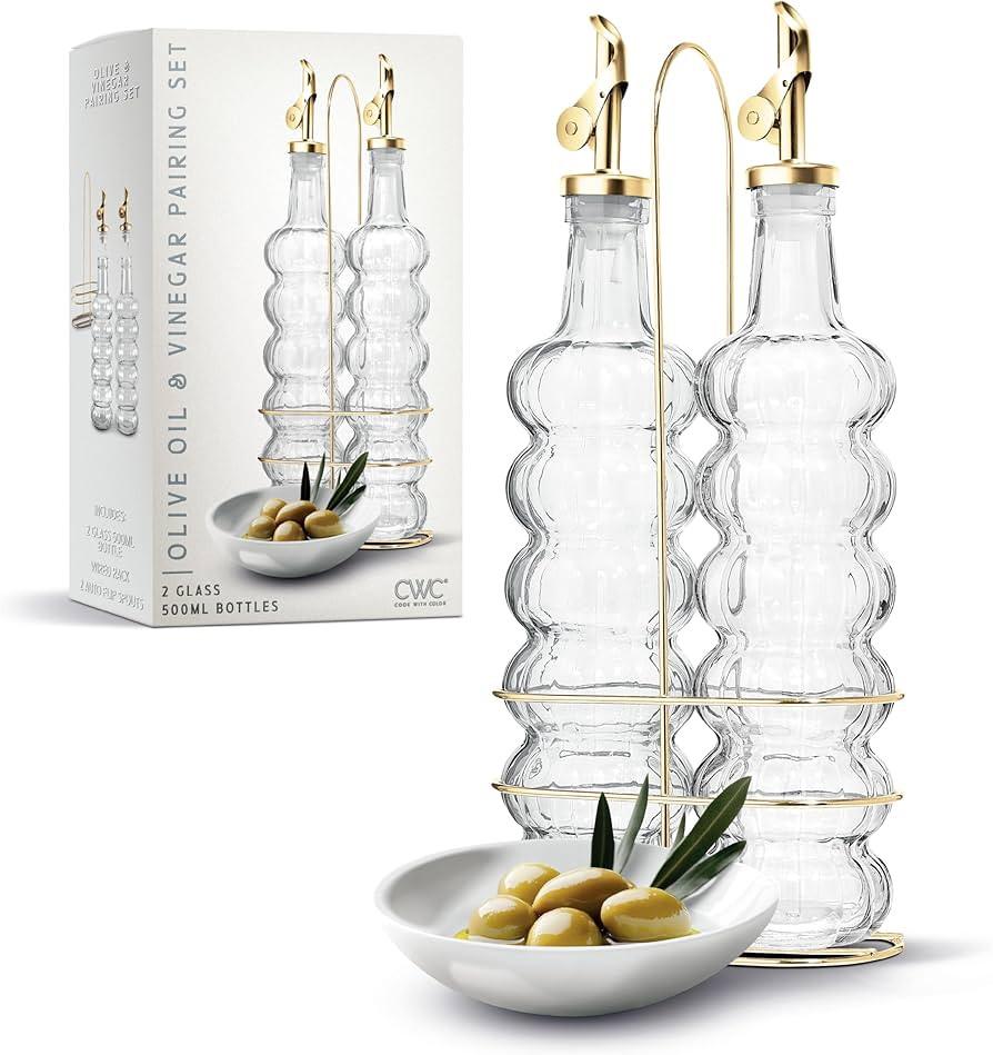 COOK WITH COLOR Glass Olive Oil Bottle Dispenser - 2 Pack- 17oz Oil and Vinegar Cruet - Olive Oil... | Amazon (US)