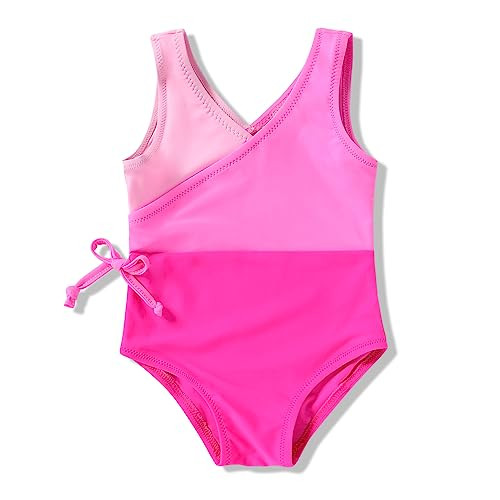 YOUNGER TREE Toddler Girl One Piece Swimsuit Color Block Stripe Swimwear Summer Beach Bathing Suit 12M-5T (3-4T, Hot Pink Color Block) | Amazon (US)