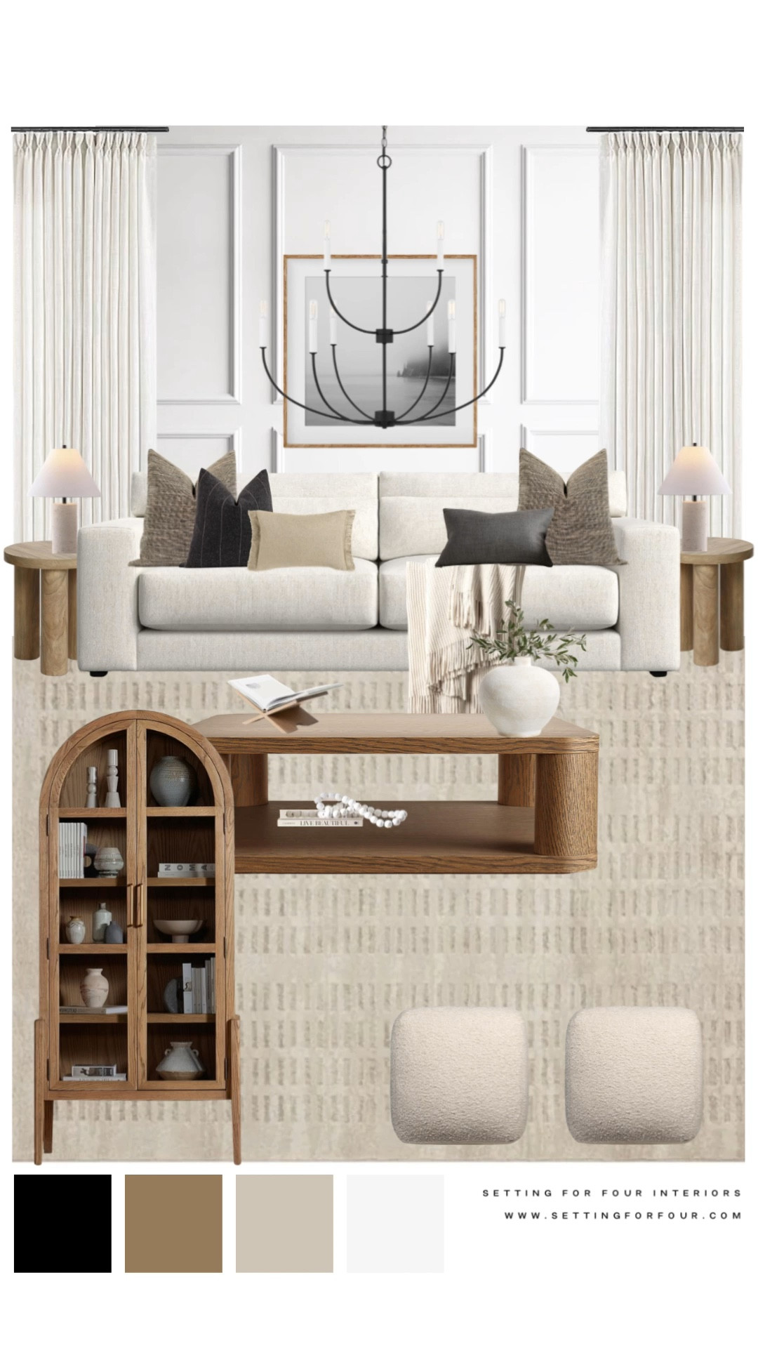 Neutral aesthetic living room.
Arch cabinet, wood coffee table, decor, organic modern, transitional, minimalist, earthy, light wood end tables, photography art, black chandelier, pillows, vase, table lamp,

#LTKHome #LTKmomlife #LTKSaleAlert
