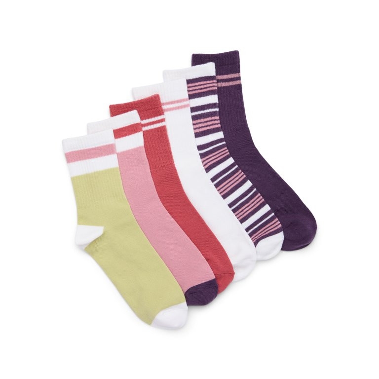 No Boundaries Fashion Rib Mid-Crew Socks, 6-Pack, Women's | Walmart (US)