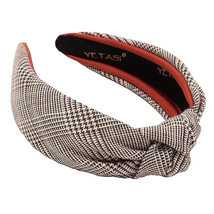 Brown Women's Headbands - Non-Slip Plaid Knotted Headband with Unique Top Knot Design | Amazon (US)