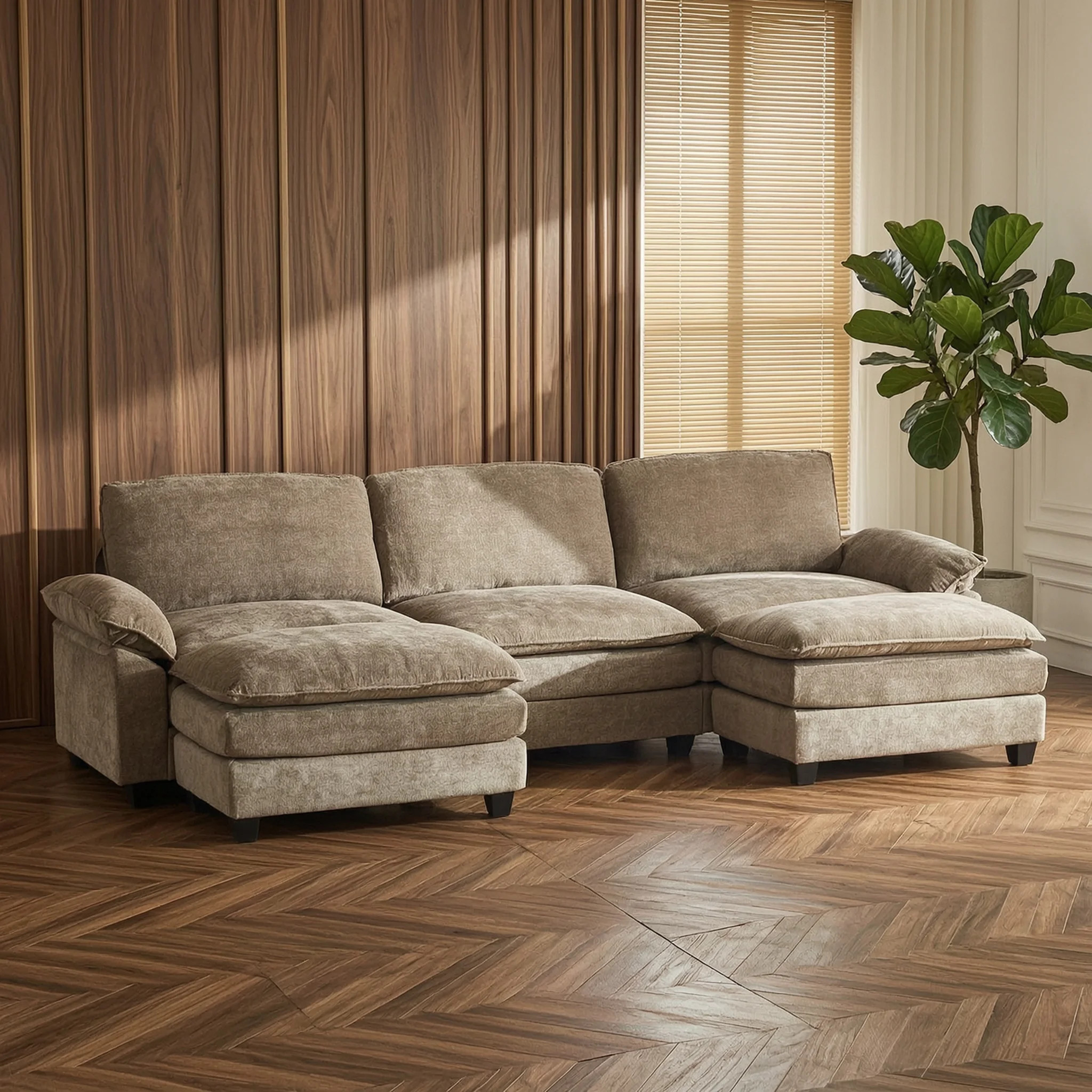 120'' W Double Layer U-shaped Cushion Cloud Comfy Couch | Wayfair North America