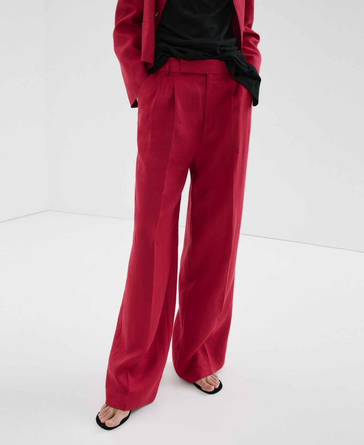 Mango Women's Straight Linen-Blend Pants - Red | Macy's