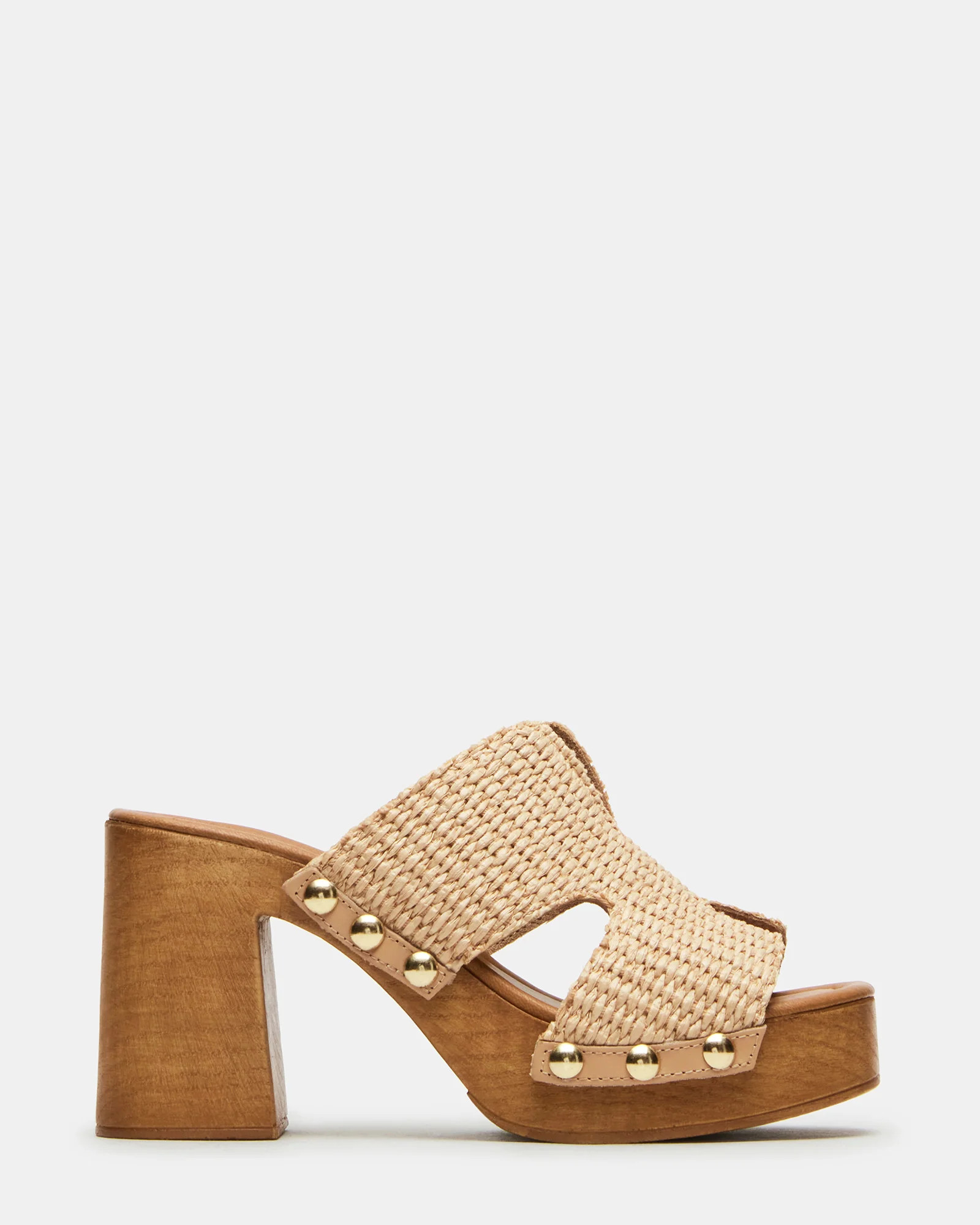 SUNKISSED Raffia Platform Block Heel Studded Women's Sandal | Steve Madden (US)
