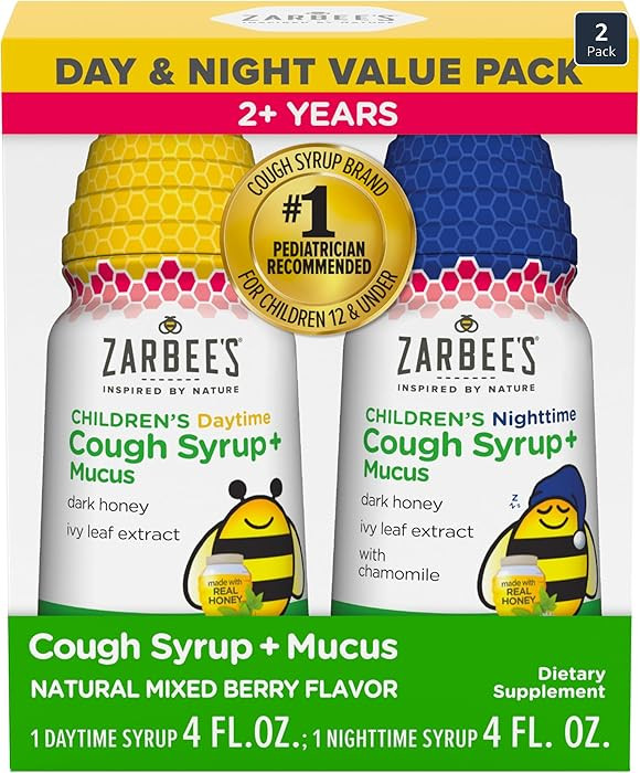 Zarbee's Children’s Honey Cough Syrup + Mucus Day & Night Value Pack, Daytime & Nighttime Toddl... | Amazon (US)
