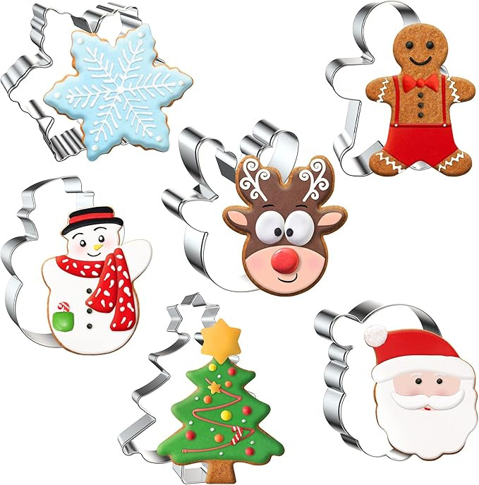6PCS Christmas Cookie Cutters, Holiday Xmas Cookie Cutters Christmas Shapes - Gingerbread Man, Sn... | Amazon (US)