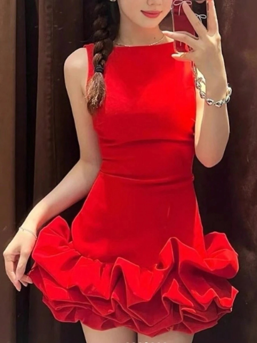 Sexy Women's Red Pleated Mini Dress For Party & Cocktail. Women's Sexy Mini Dress. Exquisite Form... | SHEIN