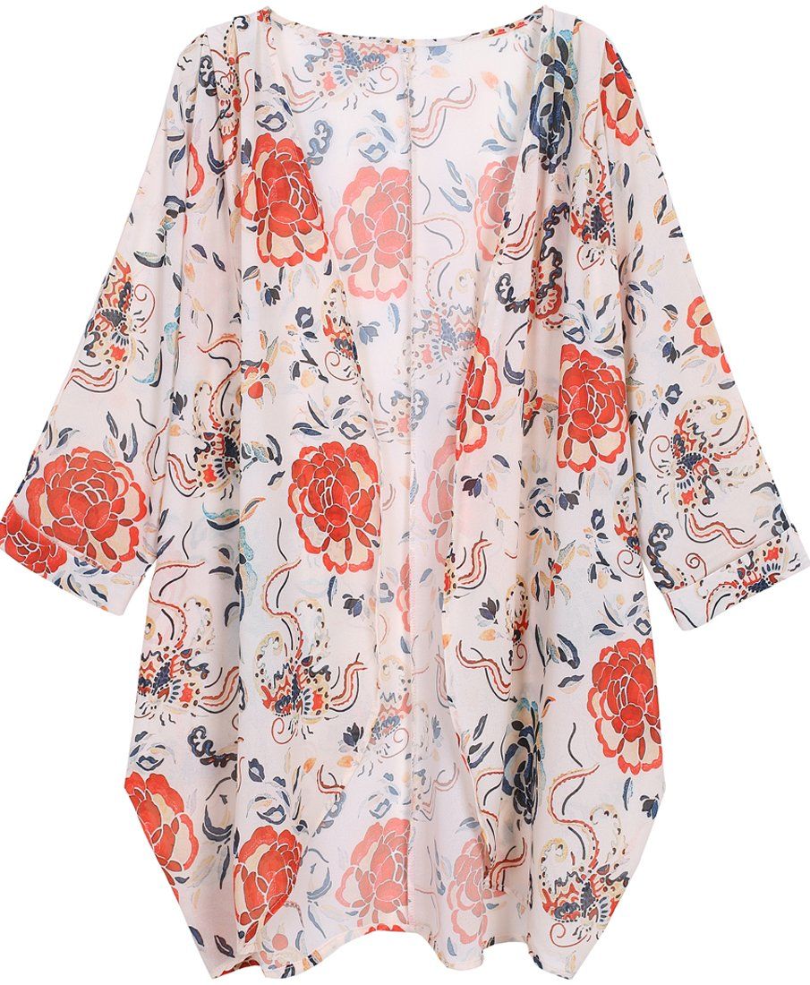 OLRAIN Women's Floral Print Sheer Chiffon Loose Kimono Cardigan Capes | Amazon (US)