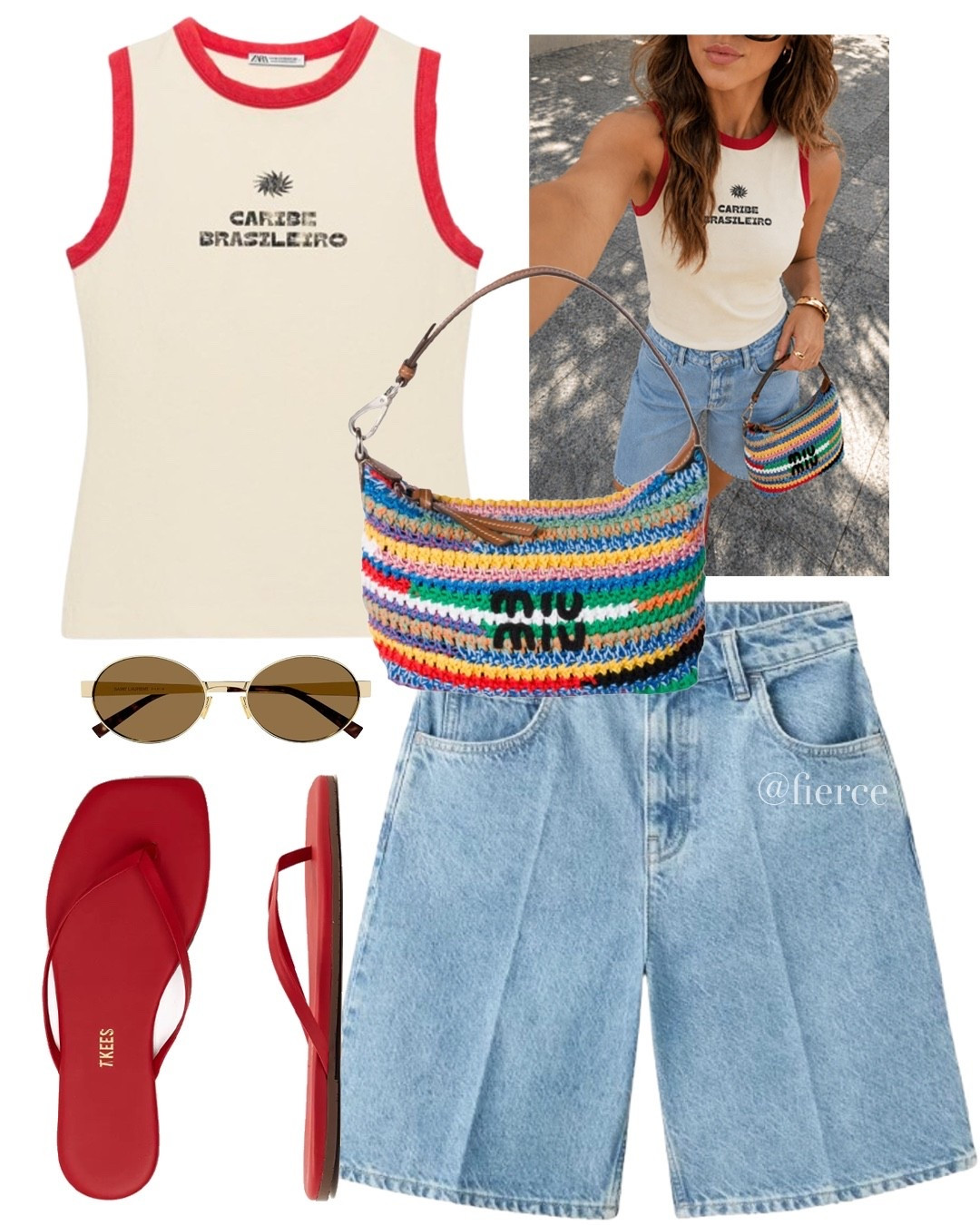 Two tone tank top Miu Miu striped mini knitted bag red thong sandals casual weekend outfit

#LTKuk #LTKsummer #LTKeurope