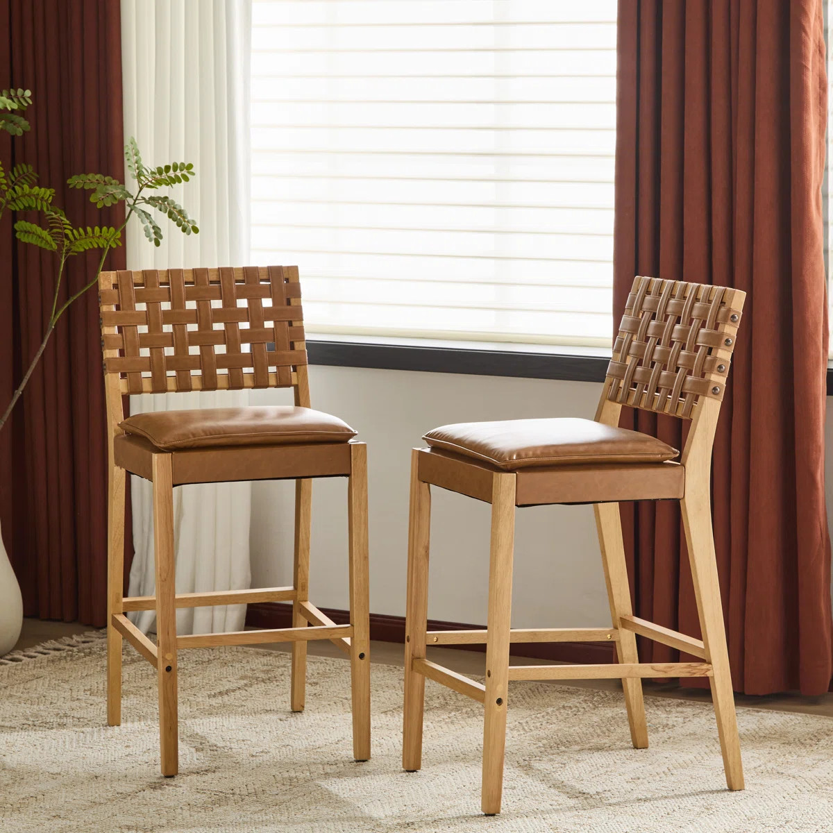 Lingard 29" Seat Height PU Leather Bar Stools With Rubberwood Frame (Set of 2) | Wayfair North America