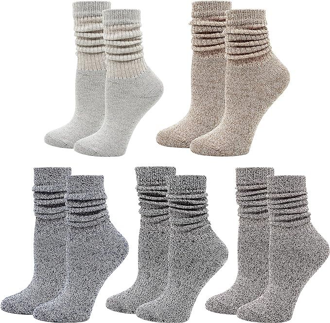 Bienvenu 5 Pairs Mid-Calf Socks Women, Slouch Boot Socks, Cute Crew Cotton Scrunch Socks | Amazon (US)