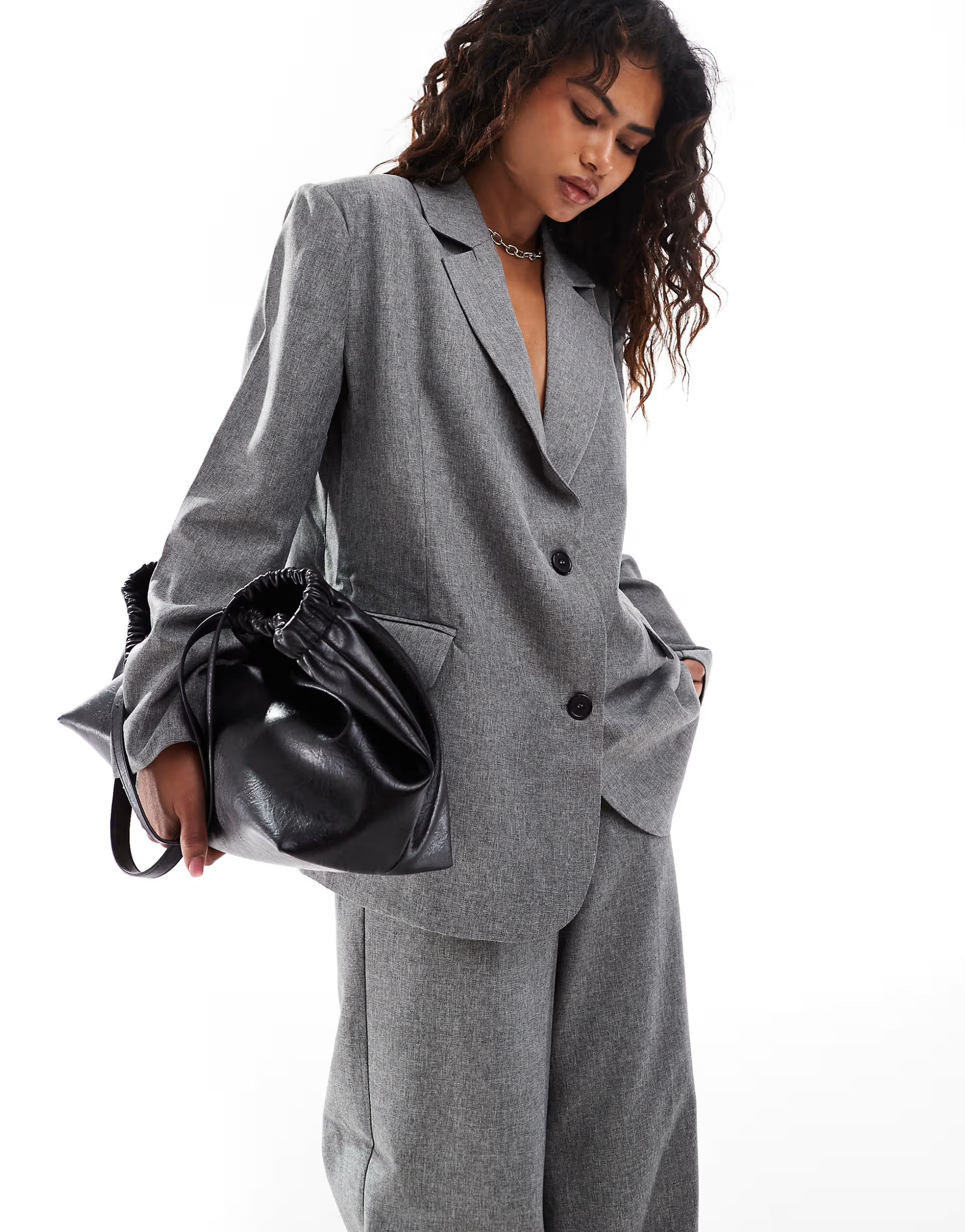 Something New Corpcore tailored oversized blazer co-ord in grey | ASOS (Global)