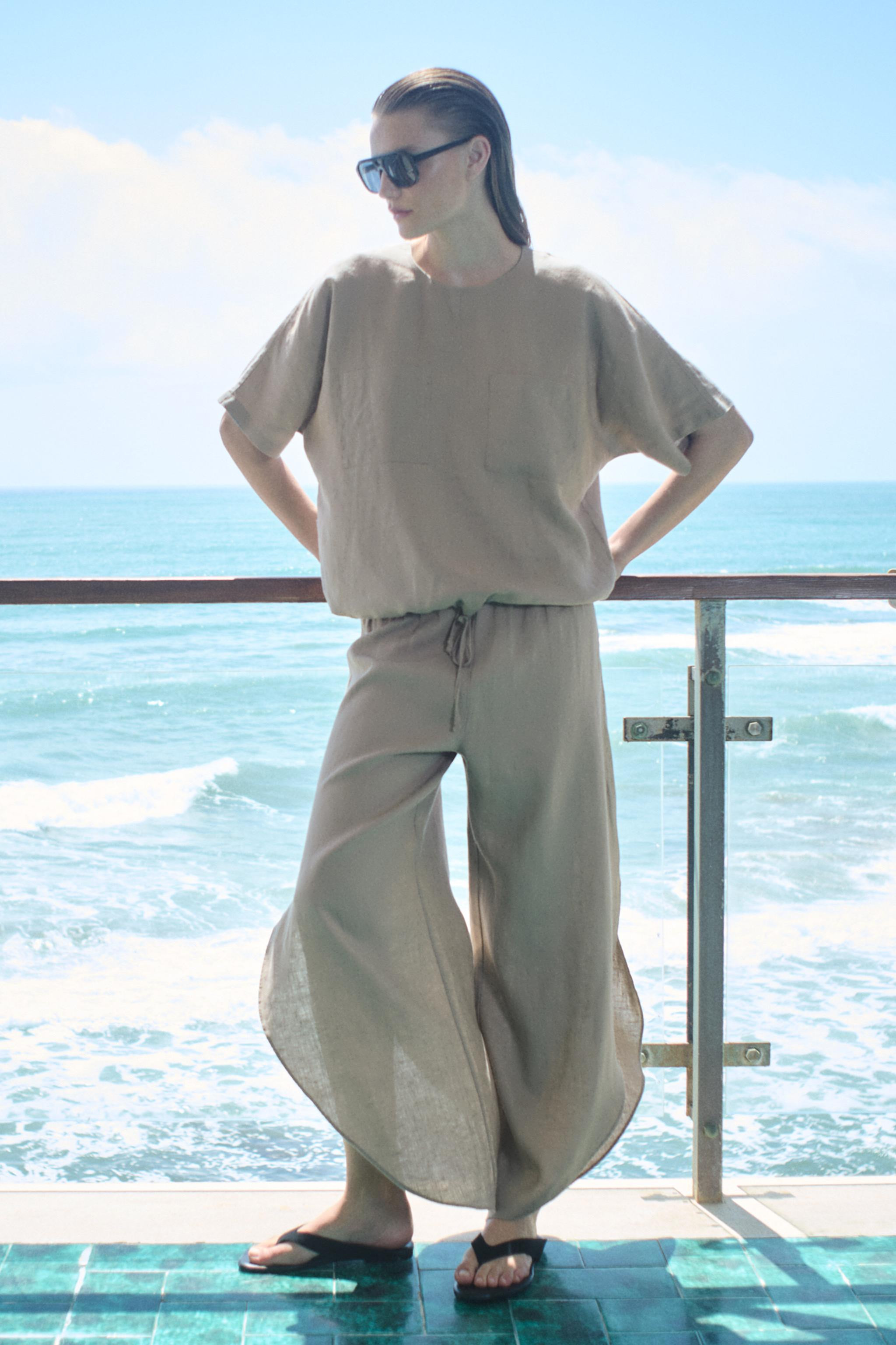 100% LINEN PANTS WITH SIDE VENTS ZW COLLECTION | Zara US