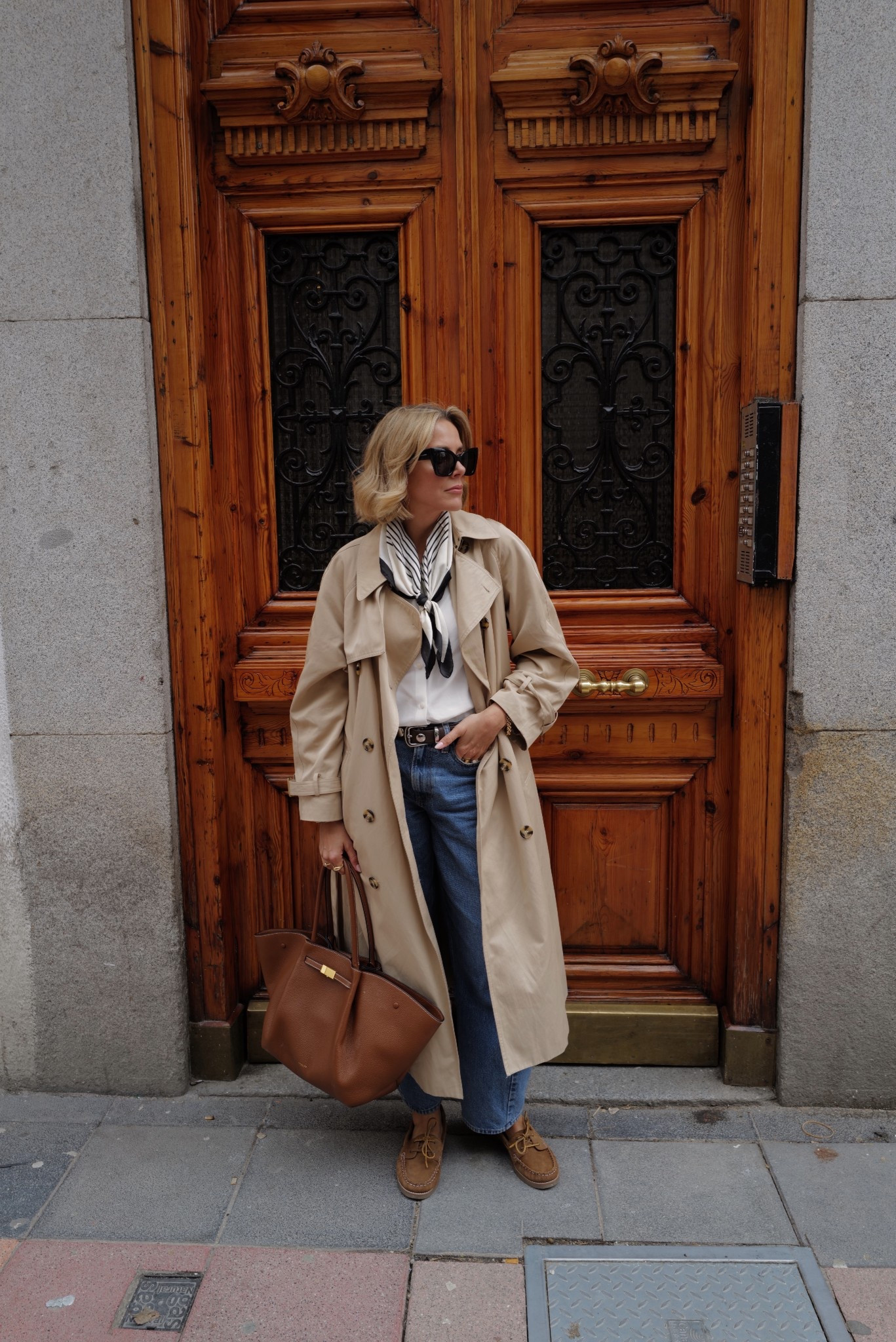 Suede shoes 
Suede bag
Trench coat
Barrel jeans 
Neck scarf 
Spring outfit 
City break outfit 

#LTKsummer #LTKuk #LTKspring