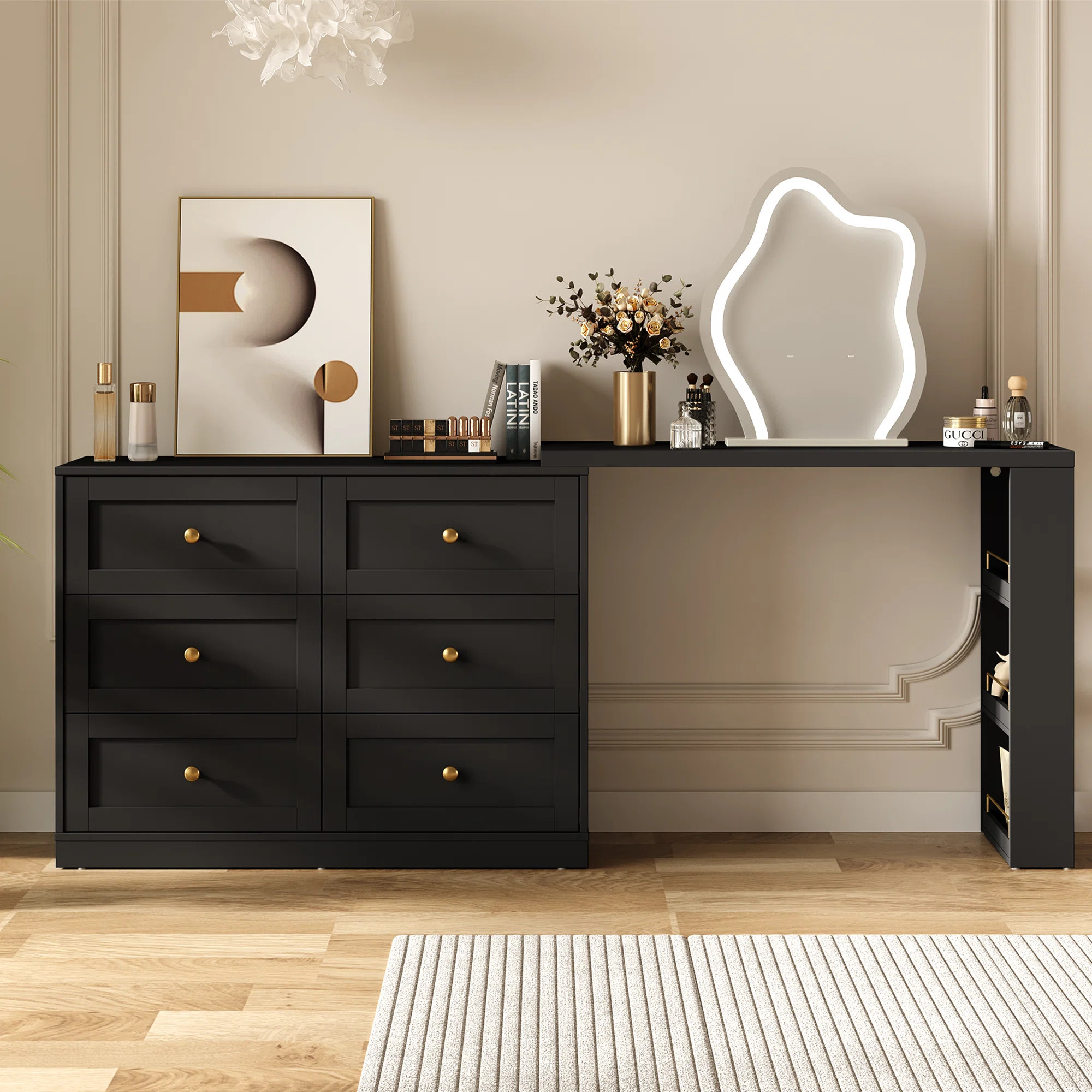 Extendable Makeup Vanity Desk With 6 Drawers | Wayfair North America