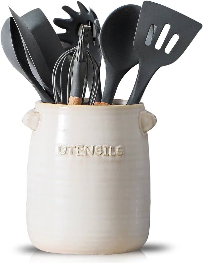 BETTWILL Kitchen Utensil Holder for Countertop,Ceramic Utensil Holder ,Large Utensil Crock Organi... | Amazon (CA)