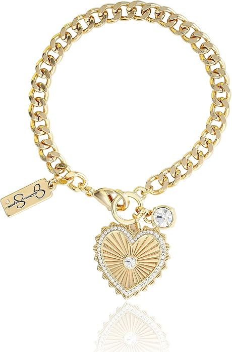 Jessica Simpson Womens Heart Charm Bracelet - 7.5" Gold-Tone Charm Bracelet Jewelry | Amazon (US)