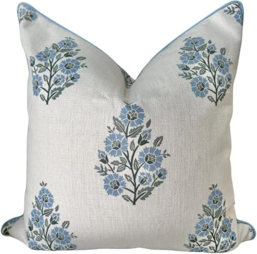 Jillien Harbor Camille Euro Floral Throw Pillow Cover Blockprint 26"x26" 66 cm x 66 cm Grandmillennial Home Decor (26" x 26") | Amazon (US)