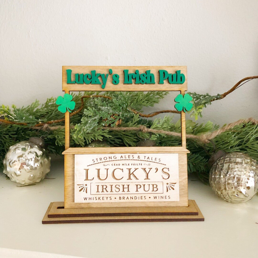 Luckys Irish pub stand, tiered tray decor, St Patricks day pub, coffee stand, st Patrick’s Day ... | Etsy (US)