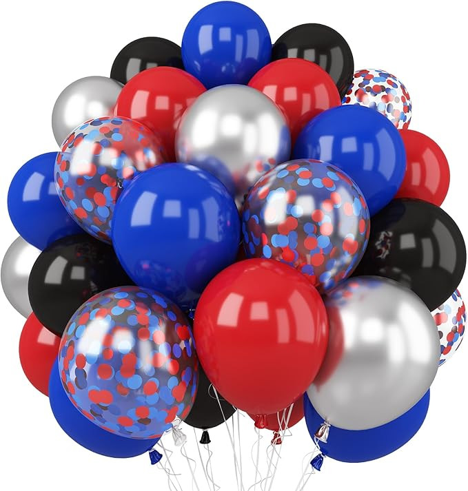 Red Blue Black Balloon, 12 Inch Spider Party Decorations, Matte Red Black and Royal Blue Latex Ba... | Amazon (US)