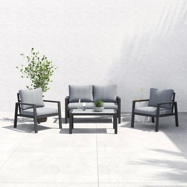 Sherouse Metal 4 - Person Seating Group with Cushions | Wayfair North America
