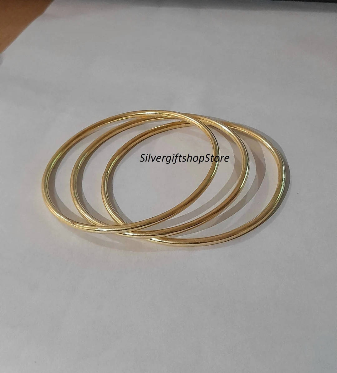 Set of Three Bangles, 18K Gold Plated Bangles, Classic Bangle, Trio of Bangles, Stacking Bangles ... | Etsy (US)