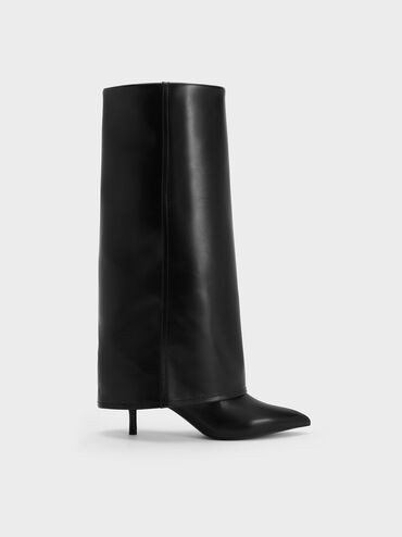 Black Fold-Over Pointed-Toe Knee-High Boots | CHARLES & KEITH | Charles & Keith US