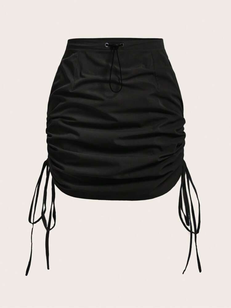 SHEIN EZwear Plus Drawstring Side Ruched Skirt | SHEIN