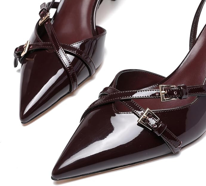 Women's Slingback Kitten Heels Buckle Strap Work Pumps Pointed Toe Slip On Comfortable Dress Shoe... | Amazon (US)