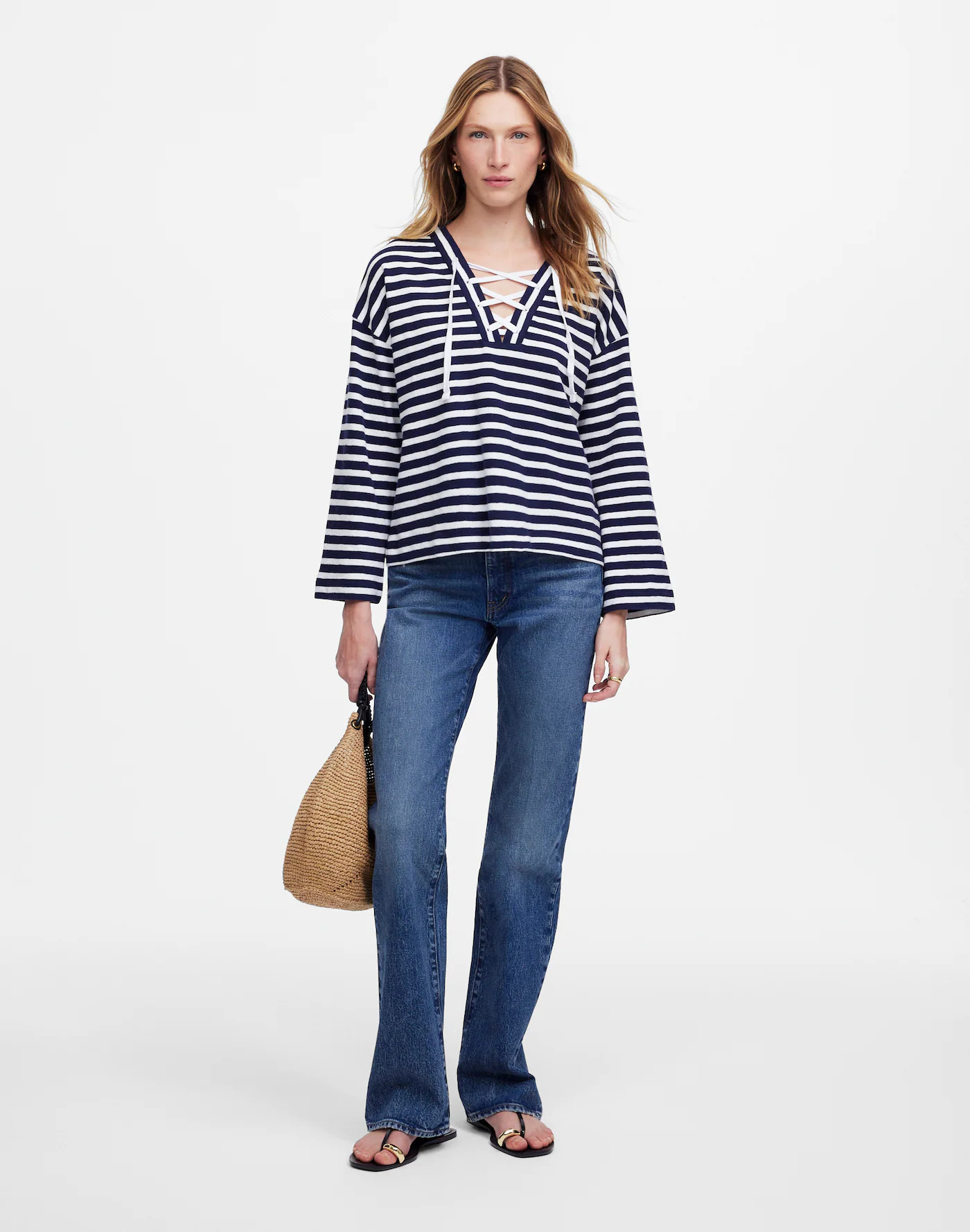 Lace-Up Long-Sleeve Tee in Stripe | Madewell