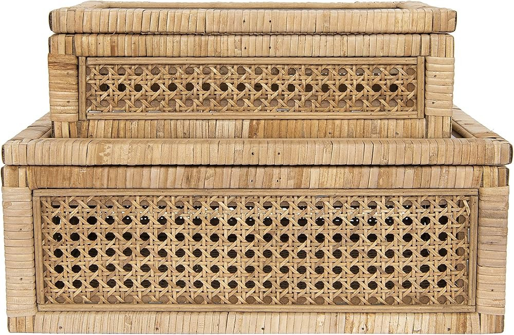 Creative Co-Op Cane and Rattan Display Boxes with Glass Lid, Set of 2 | Amazon (US)