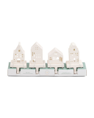Set Of 4 Village Houses Stocking Holders | TJ Maxx