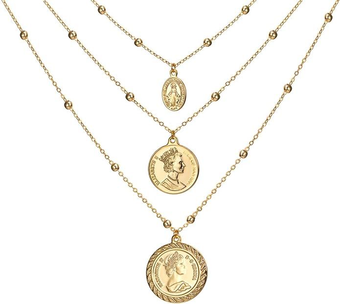 Amazon.com: ACC PLANET Coin Necklace 18K Gold Plated Vintage Medallion Coin Pendant Mother's Day ... | Amazon (US)