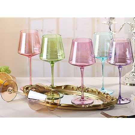 Colored Wine Glasses Set of 6 - Square Wine Glasses with Stem and Flat Bottom,Multi Colored Wine ... | Amazon (US)