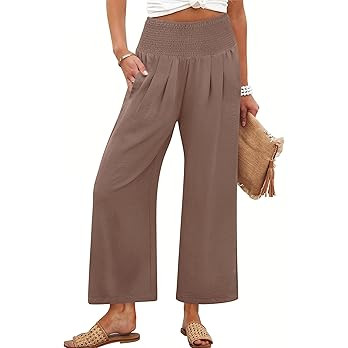 ANRABESS Womens Pants Wide Leg High Waisted Palazzo Pants Summer Flowy Beach Lounge Casual Trouse... | Amazon (US)