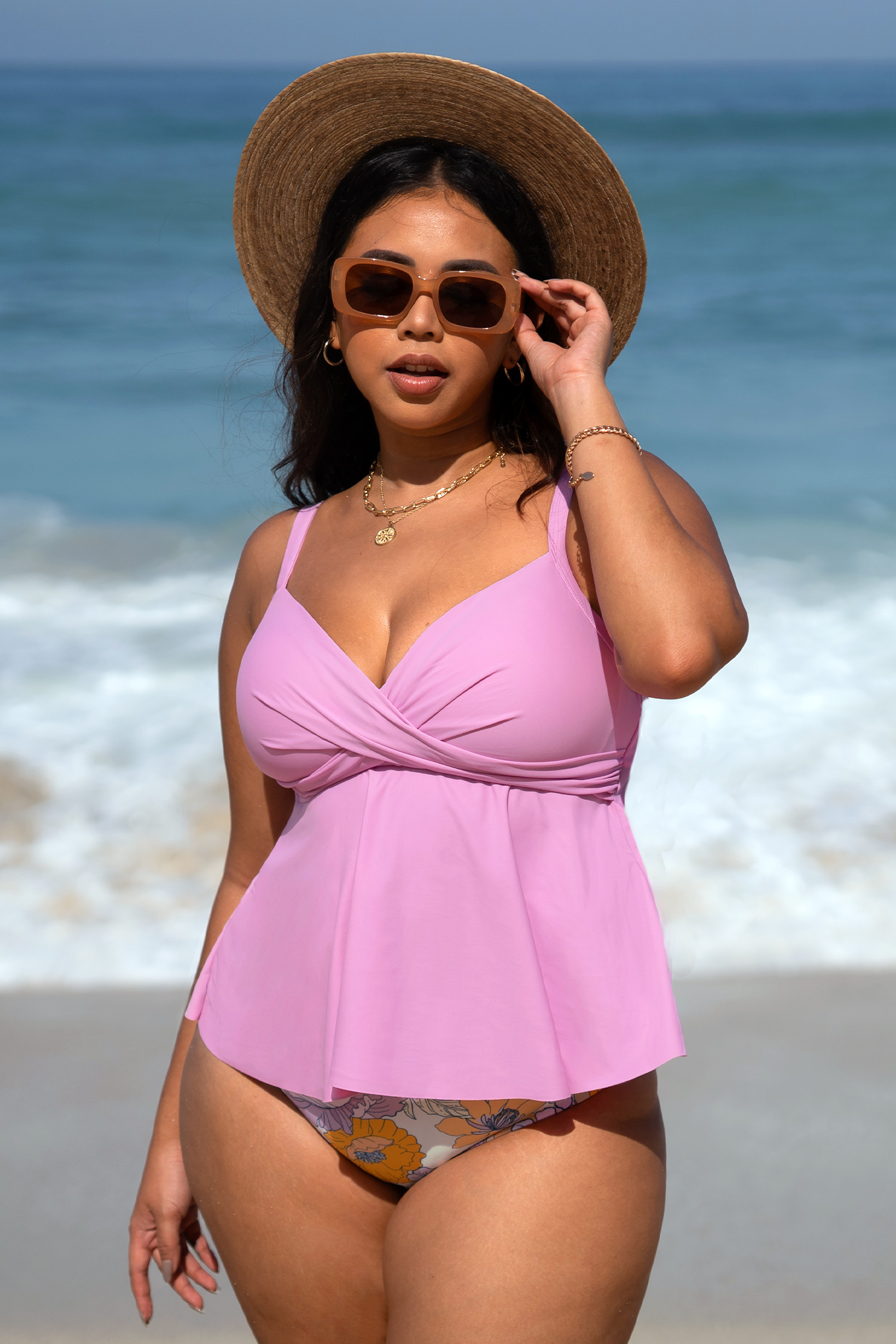 Faded Flowers Wrap V-Neck Tankini & Hipster Set | Cupshe US