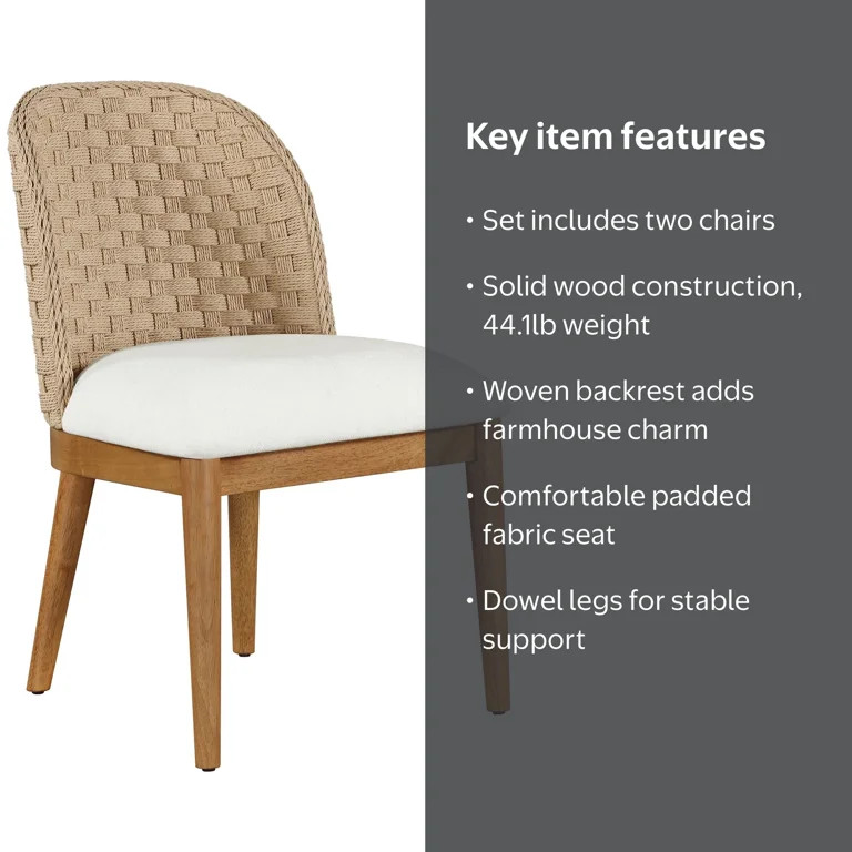 My Texas House Saylor Farmhouse Dining Chair Set, Natural Wood, Set of 2 | Walmart (US)