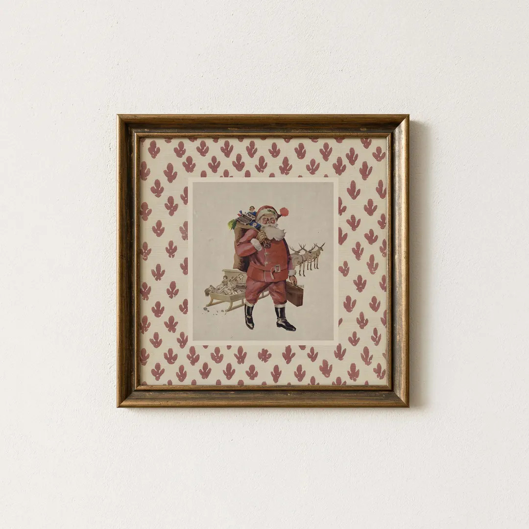Vintage Santa Square Wall Art Print: Neutral Christmas Cottagecore Download - Etsy | Etsy (US)
