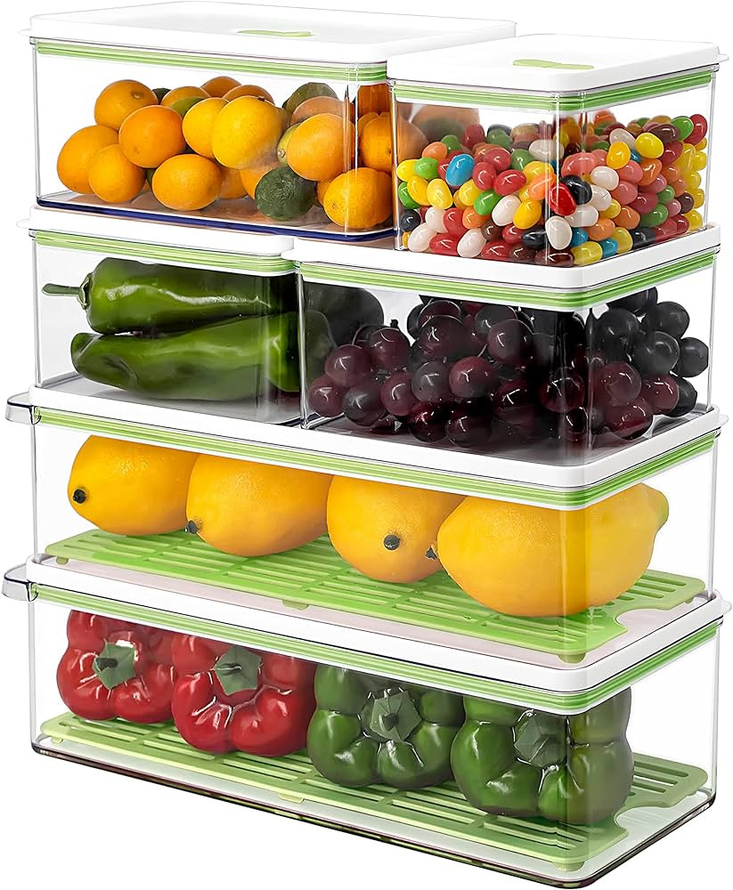 MineSign 6Pack Plastic Stackable Food Containers With Vented Lids And Removable Drain Tray Refrig... | Amazon (US)