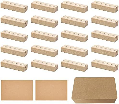 Bvoyze 20Pcs Wood Place Card Holders & 40Pcs Kraft Cards,Ideal for Wedding Party Table Name and M... | Amazon (US)