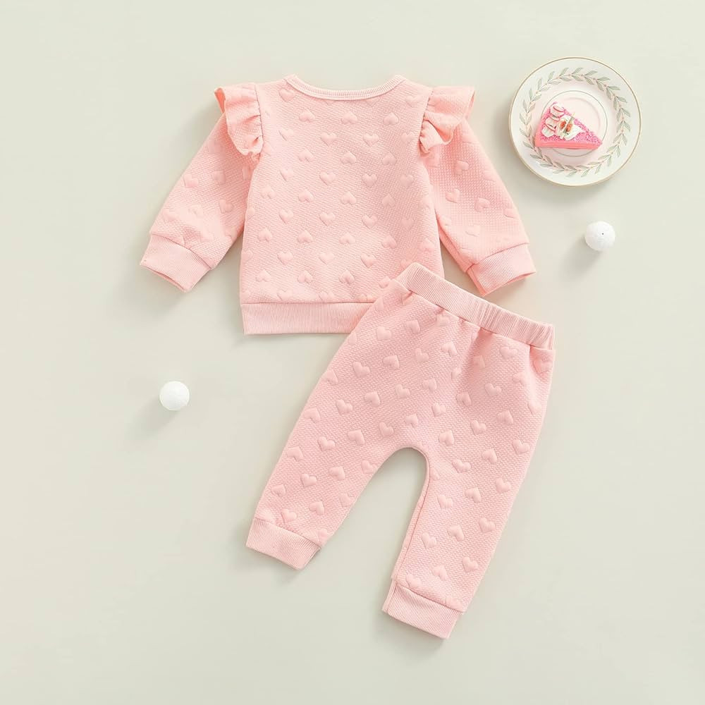 Baby Girl Clothes Set Ruffle Long Sleeve Sweatshirts Tops Pants Heart-Shape Printed Outfit | Amazon (US)