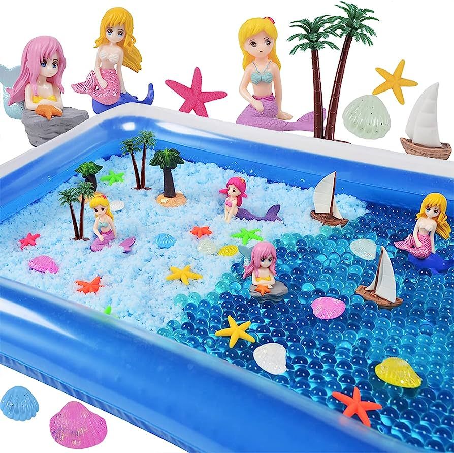 AINOLWAY Mermaid Water Beads Sensory Bin Kit Toys for Girls-Include 20000pcs Sea Water Beads/Beac... | Amazon (US)
